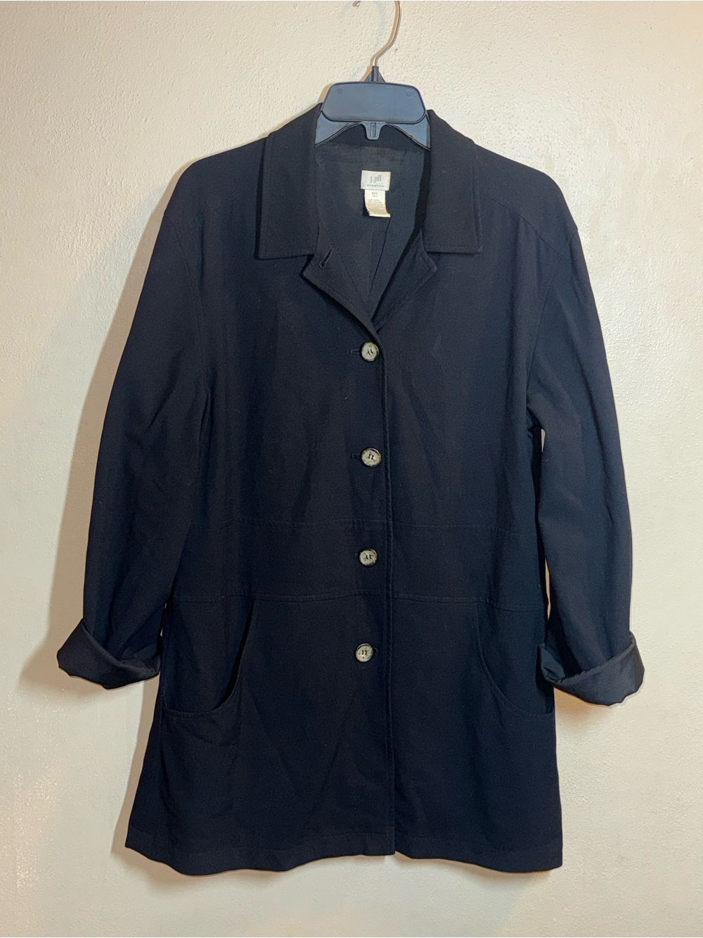 J . Jill Classic Women's Black Button-Up Stretch Coat Sz 10 Tall